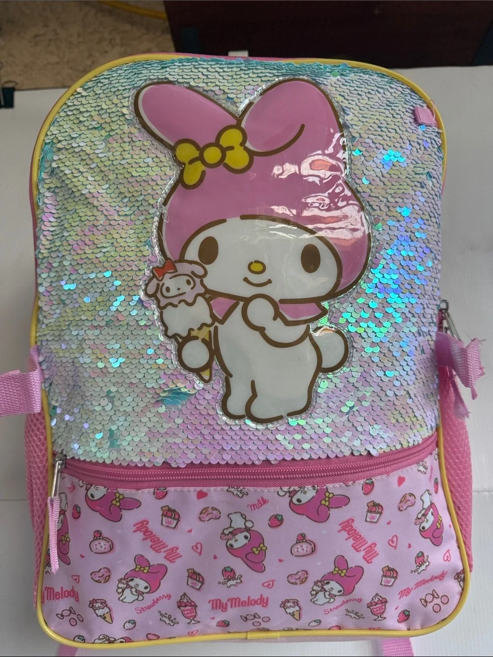 Sanrio My Melody Flip Sequin Backpack and Lunch Box Set Pink Good Condition